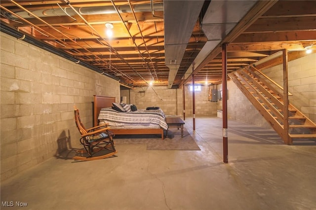 unfinished basement featuring electric panel