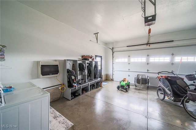 garage with heating unit and a garage door opener