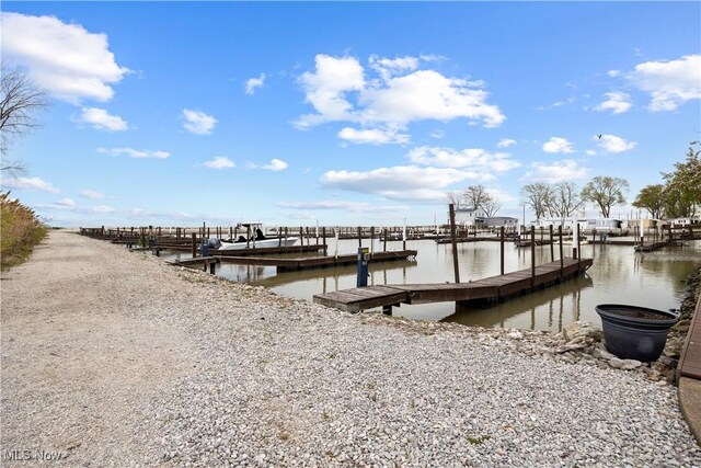 view of dock with a water view