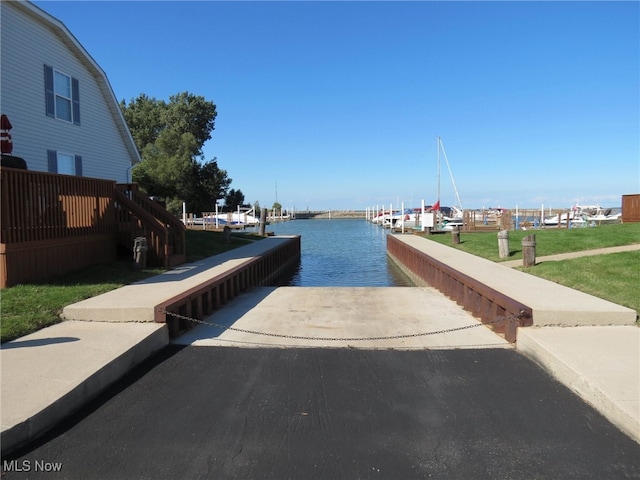 view of dock with a water view