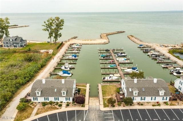 aerial view with a water view