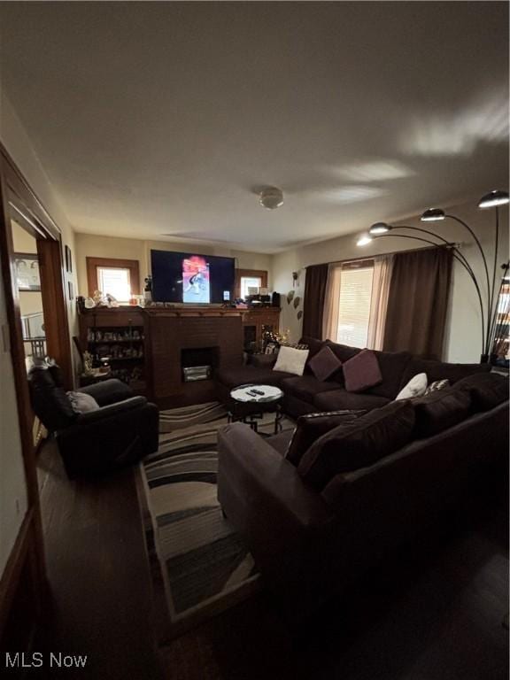 living area with a fireplace