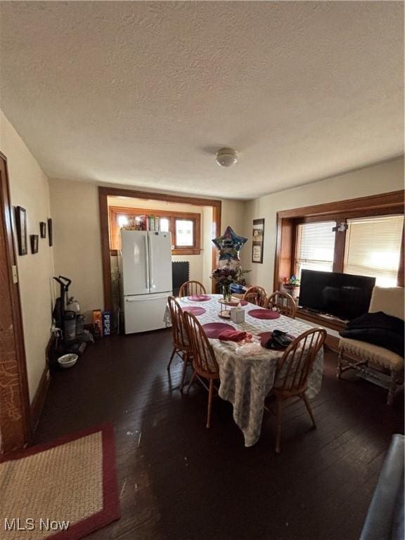 dining room featuring a textured ceiling and wood-type flooring