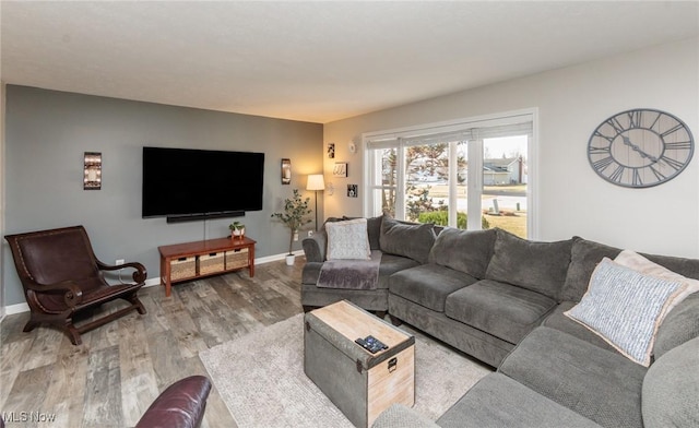 living room featuring baseboards and wood finished floors