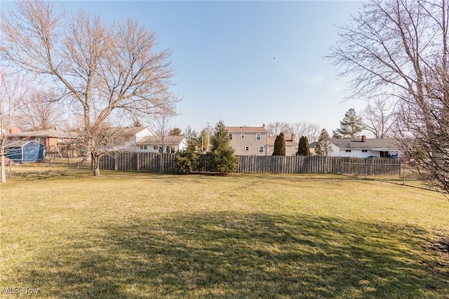 view of yard featuring a residential view and a fenced backyard