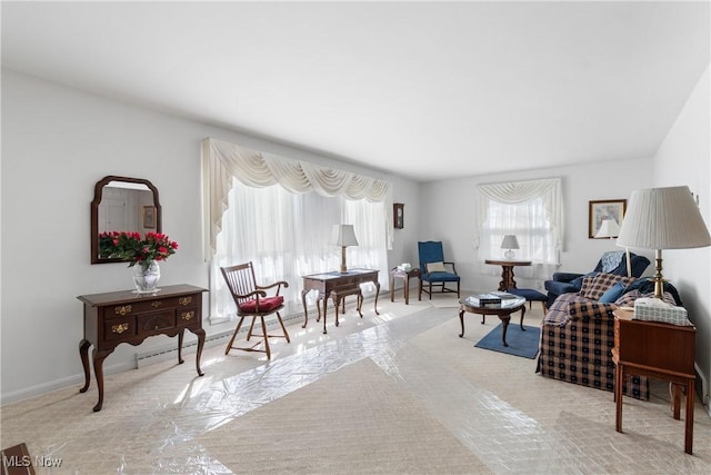 living room featuring baseboards