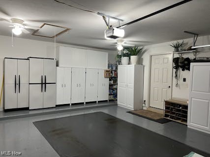 garage with a garage door opener