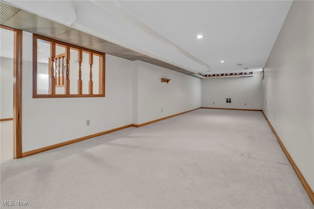 finished basement featuring recessed lighting, carpet, and baseboards