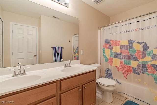 full bath with tile patterned flooring, visible vents, and a sink