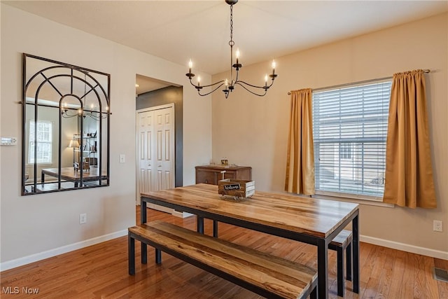 dining room featuring a wealth of natural light, baseboards, and wood finished floors