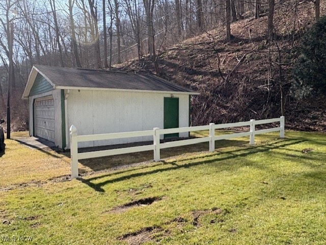 view of outbuilding with an outdoor structure and fence