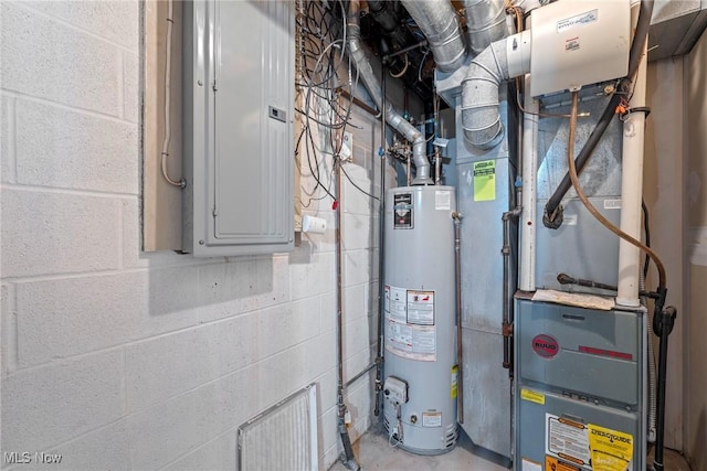 utilities featuring gas water heater and electric panel