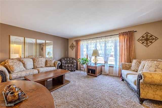 living area featuring carpet floors