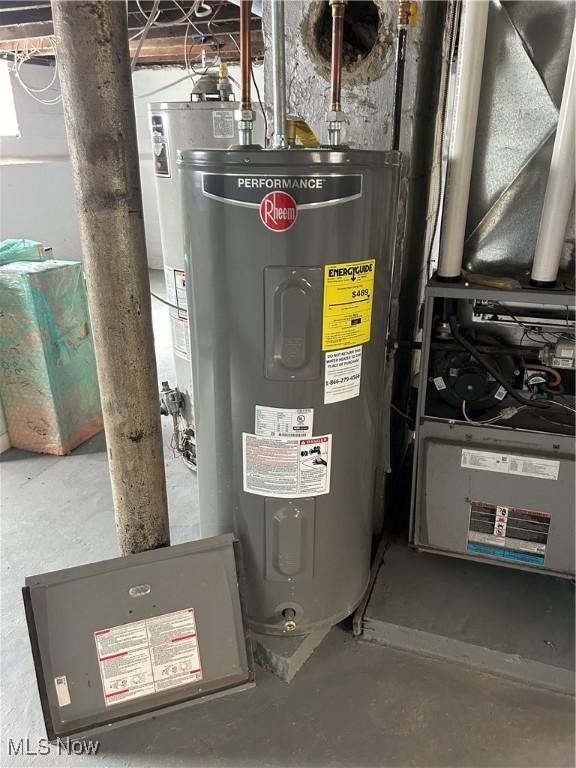 utility room with electric water heater and water heater