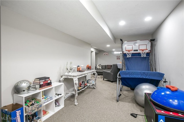 playroom featuring recessed lighting and carpet floors