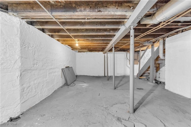 view of unfinished basement