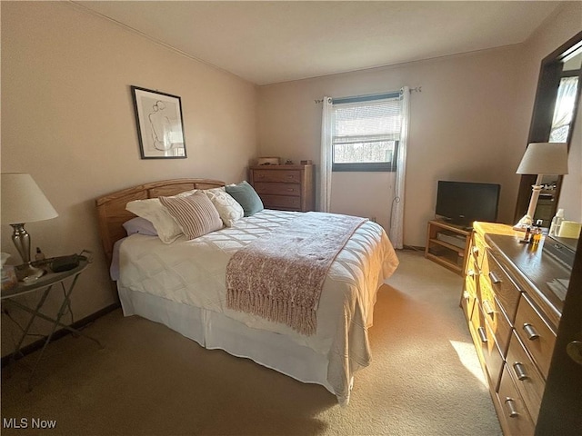 bedroom with light carpet