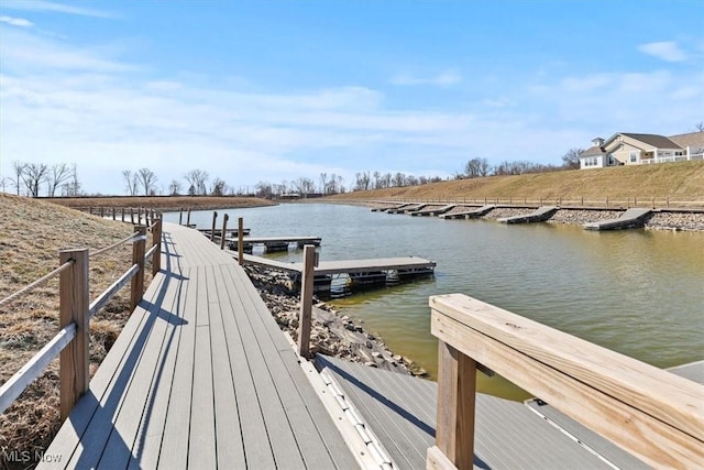 dock area featuring a water view