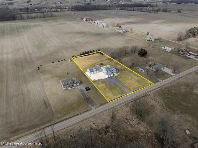 aerial view featuring a rural view