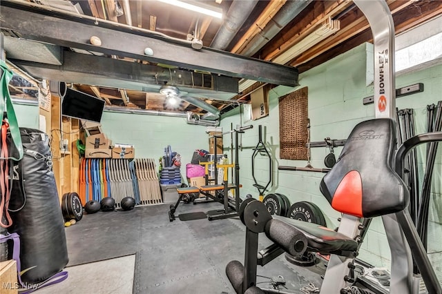 exercise area featuring concrete block wall