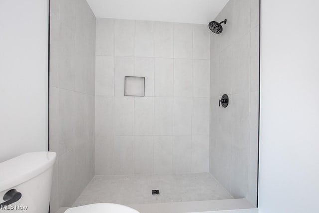 full bathroom with a shower stall and toilet