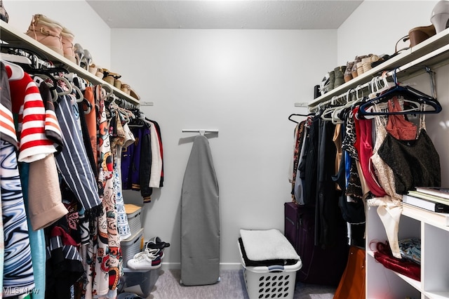 walk in closet with carpet