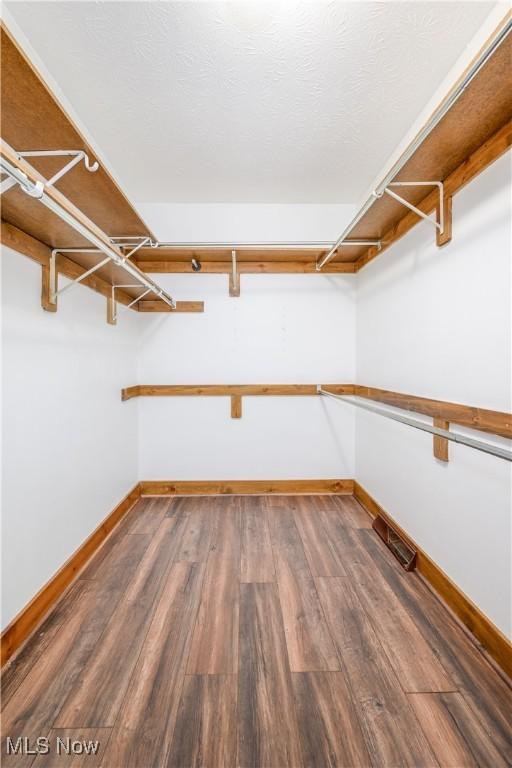 spacious closet with wood finished floors and visible vents