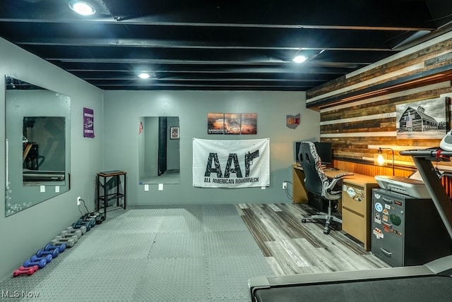 interior space with wood walls