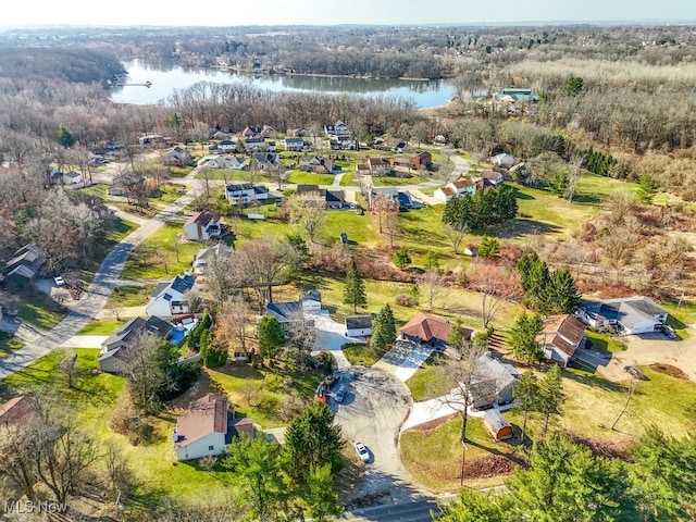 bird's eye view with a residential view and a water view