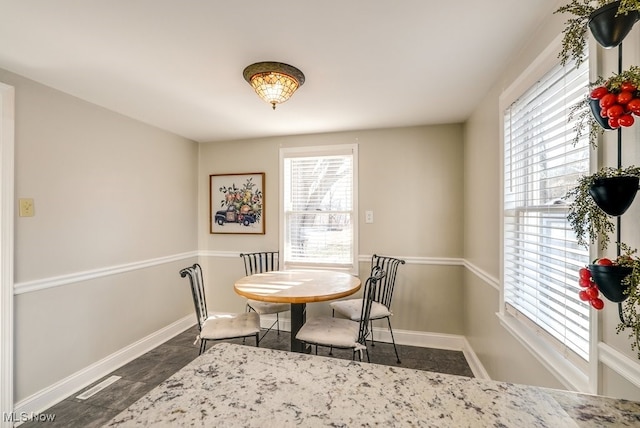 dining room featuring visible vents and baseboards