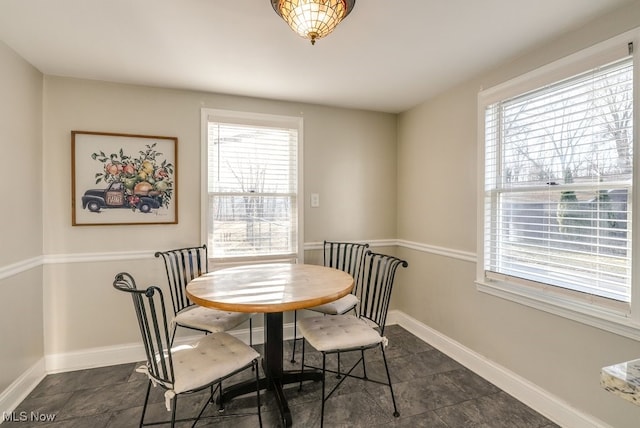 dining space featuring a wealth of natural light and baseboards