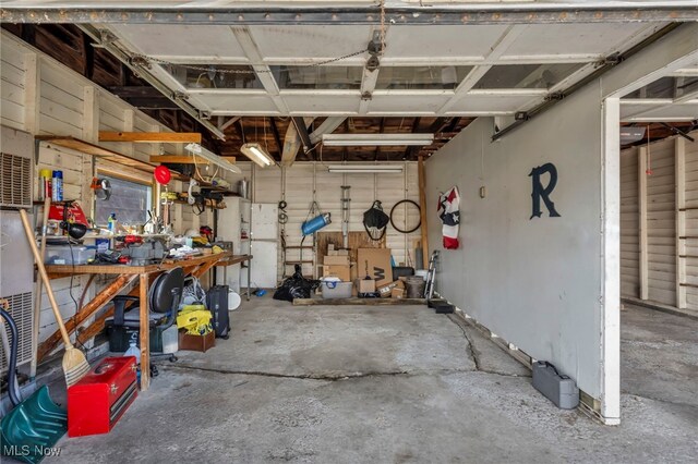 garage featuring a workshop area