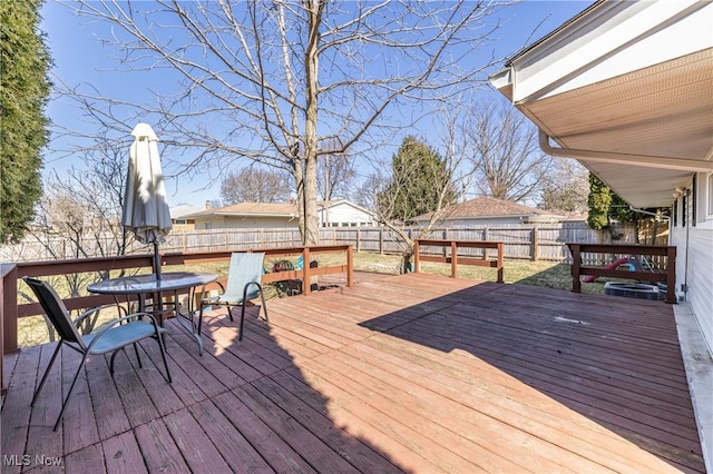 wooden deck with a fenced backyard