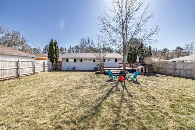 view of yard with a fenced backyard