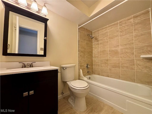 full bathroom featuring vanity,  shower combination, toilet, and tile patterned floors