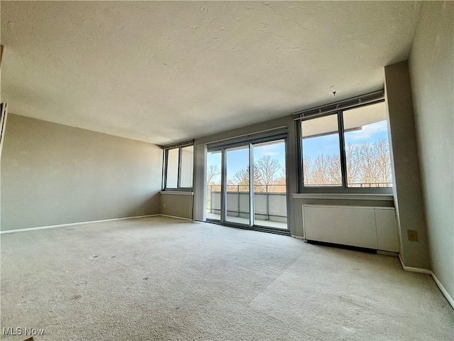 empty room featuring baseboards, a textured ceiling, and carpet flooring