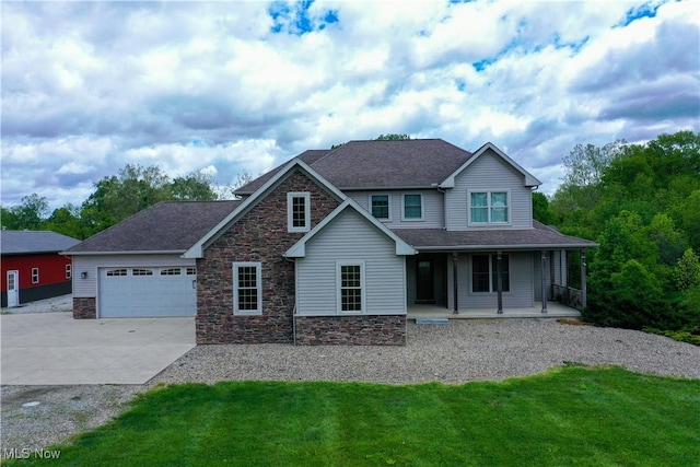 6603 Congress Rd, Spencer, OH 44275 - view of front of property with driveway, covered porch, stone siding, and a front yard