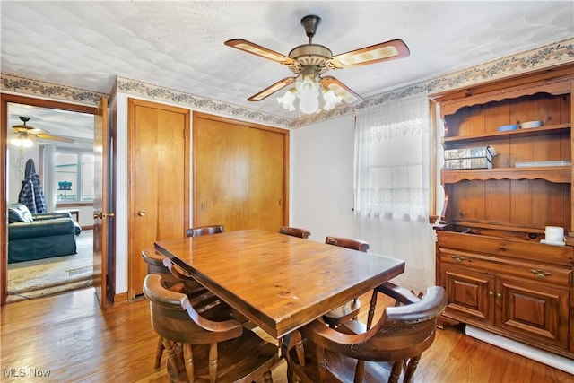 dining room featuring wood finished floors and ceiling fan