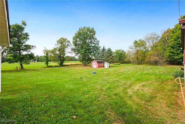 view of yard with a storage shed and an outdoor structure