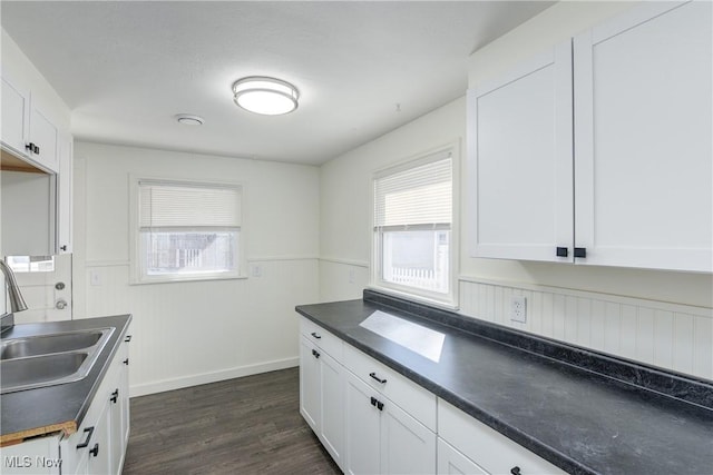 kitchen featuring dark countertops, plenty of natural light, and a sink