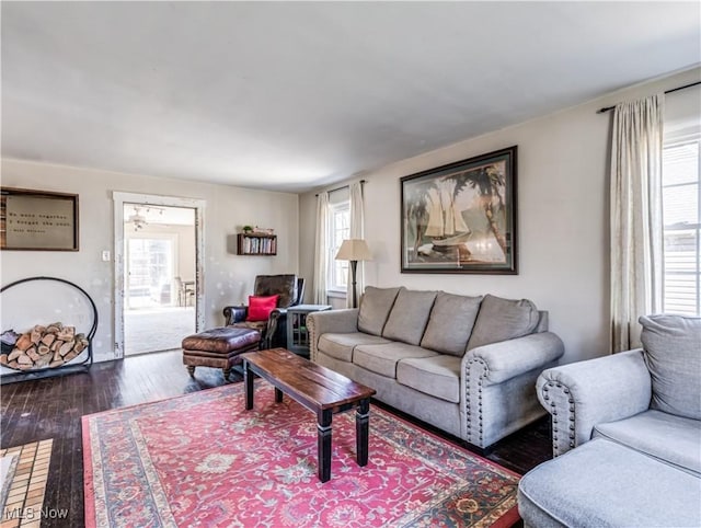 living room featuring plenty of natural light and wood-type flooring