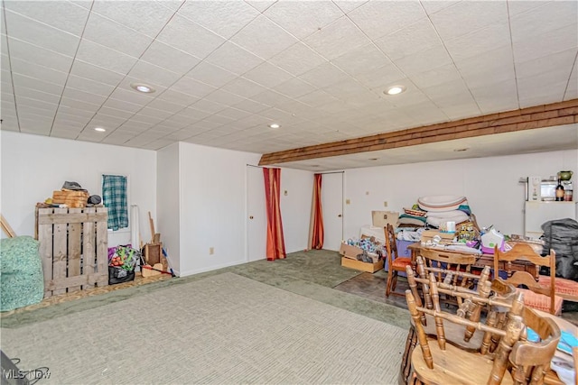 interior space with carpet and recessed lighting