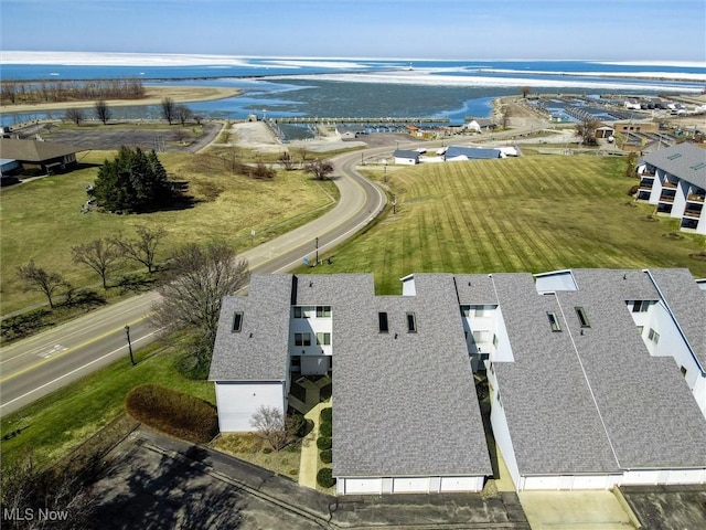 aerial view with a water view