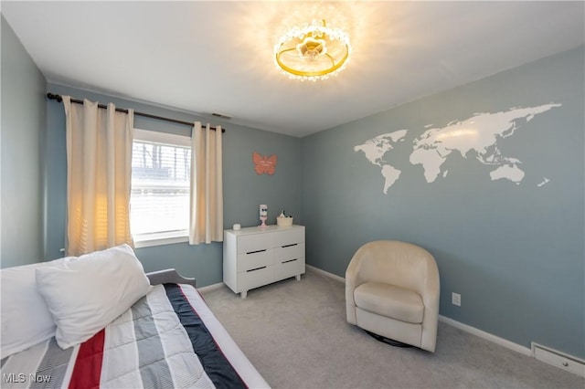 bedroom with visible vents, baseboards, and carpet floors