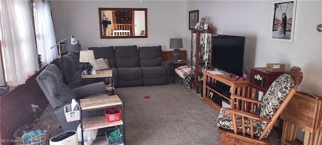 living area featuring carpet flooring