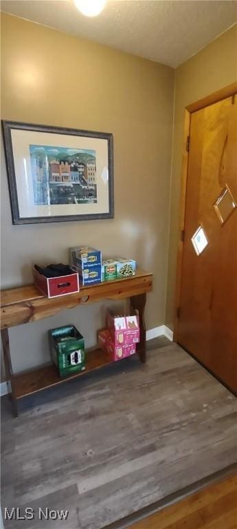 entryway featuring baseboards and wood finished floors