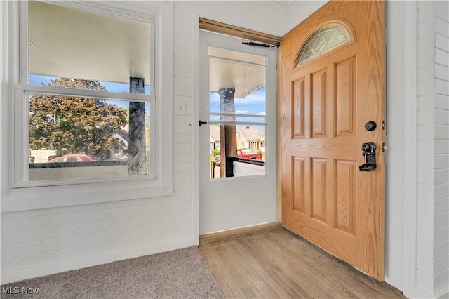 entrance foyer with baseboards and wood finished floors