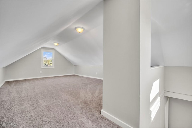 additional living space featuring baseboards, lofted ceiling, and carpet