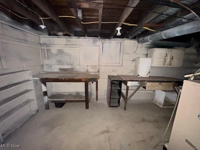 view of unfinished basement