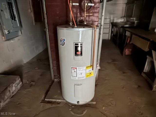 utility room with electric panel and electric water heater